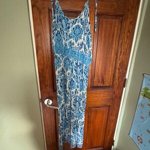 Blue and White Sleeveless Maxi Dress